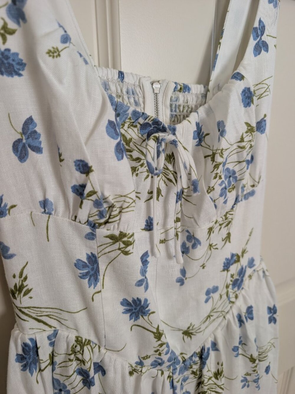 Reformation White Floral Sundress with Blue and Olive Print - Picture 4 of 9